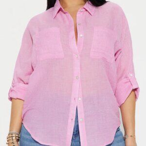Pink  3/4 Sleeve Shirt Button Down Collar